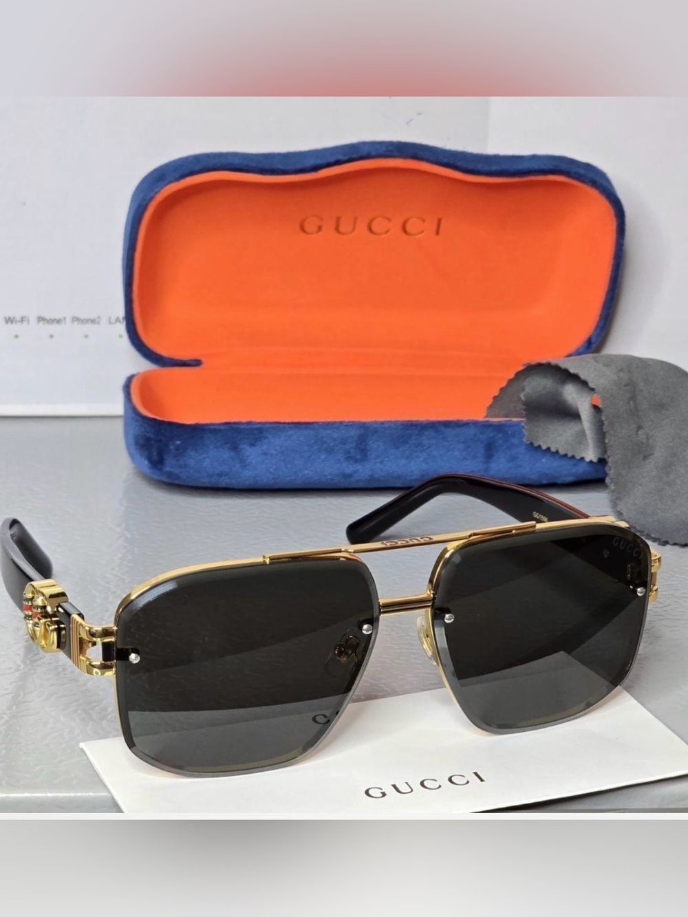 🔥NEW Gucci Black & Gold Men's Sunglasses with Signature Temple Detail🔥